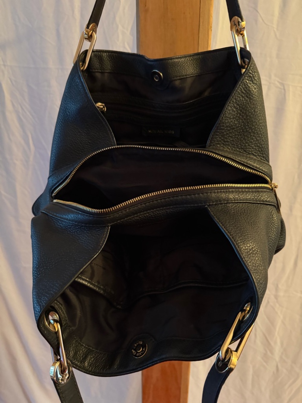 Michael Kors Black Pebbled Leather Shoulder Tote with Gold Hardware - Picture 2 of 3